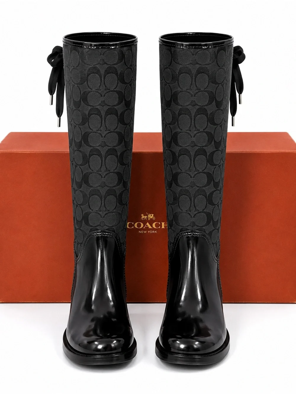 Coach Black Monogram Tall Rain Boots